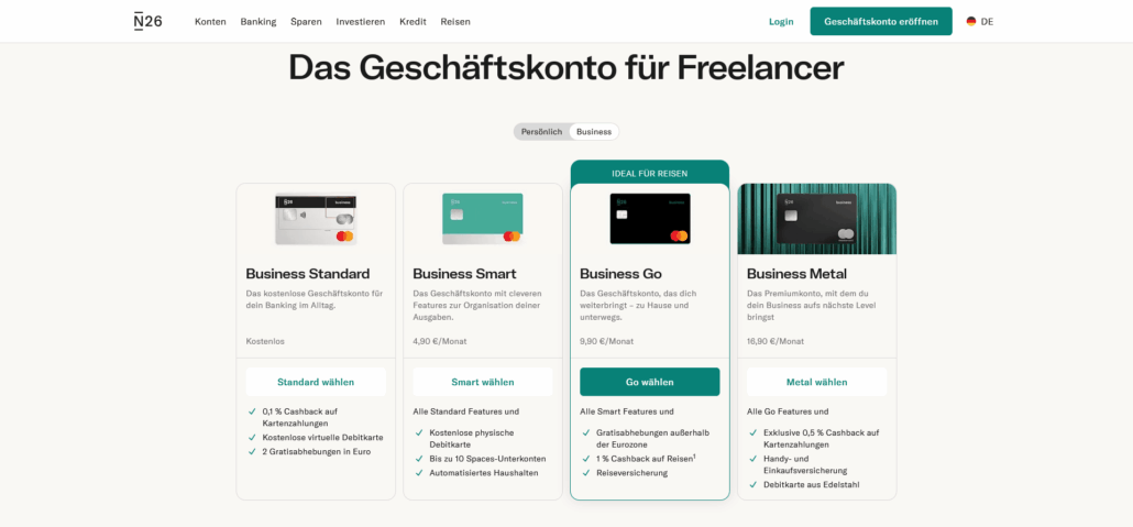 N26 Geschäftskonto für Freiberufler