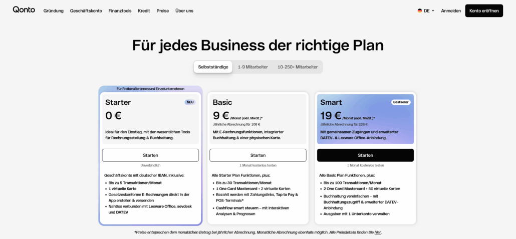 Qonto Geschäftskonto für Freiberufler